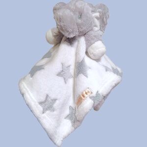 Blankets & Beyond Baby Lovey ELEPHANT White Gray Stars Stuffed Toy